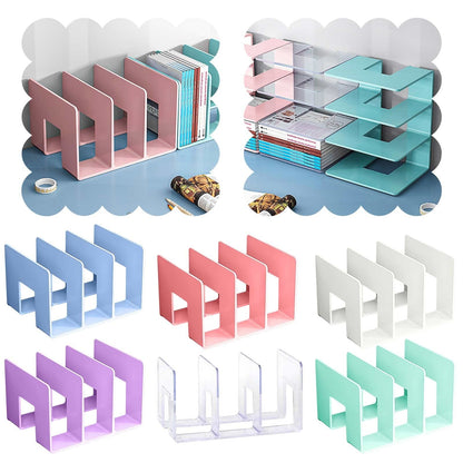 Desk File Sorter, Vertical Desktop File Folder Organizer, 3 Section Plastic Book Holder, Adjustable Shelf Dividers Closet Purse Handbag Mail Binder Organizer Magazine Rack Stand Bookshelf (White) 9.61" x 5.28" x 5.12" Purple