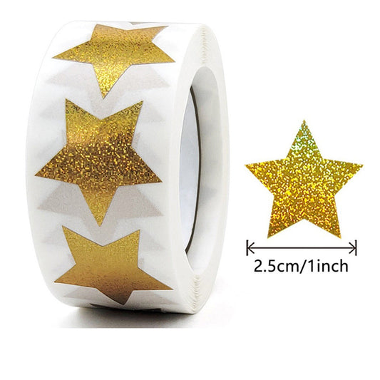 500PCS Gold Star Roll Stickers - 1 Inch Self-Adhesive Glitter Decals,for Kids, Classroom, Teachers, Wall Crafts, Sparkly Star Stickers for Rewards & Decor Gold Star Stickers For Kids(E) E