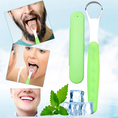 Tongue Scraper Cleaner 100% BPA Free Tongue Scrapers with Soft Handle for Adults, Kids, Healthy Oral Care, Easy to Use, Help Fight Bad Breath,with A Portable Travel Case-Black Green 1.18*0.98*6.1inch 1Pcs