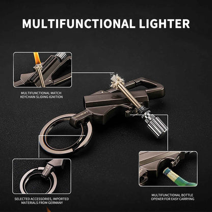 Multifunctional Outdoor Match Kerosene Lighter with Bottle Opener Keychain, Waterproof Windproof Portable for Camping Hiking, Torch Flame Ignites Fire Starter for BBQ Candles Emergency Use SL