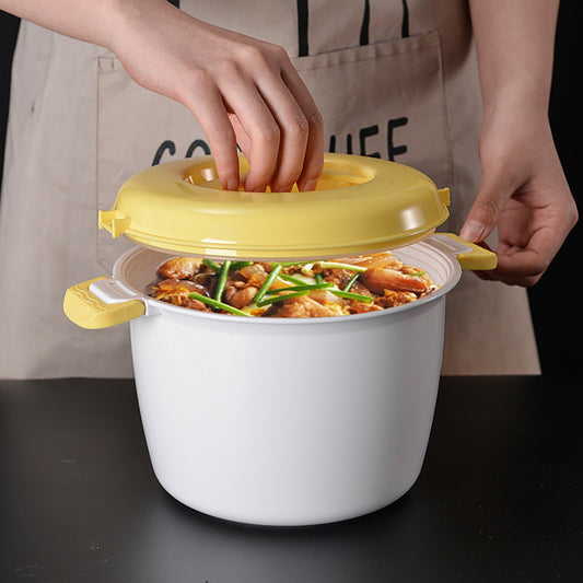 Microwave Rice Cooker, Microwavable Food Container, Convenient Cooker for Microwave, Plastic Micro Steamer Multifunctional Cookware for Rice, Pasta, Vegetables, Soups and More, 8.27x5.51 9.06" x 6.1" Yellow