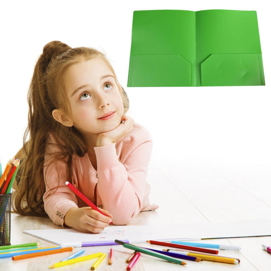 Plastic Folders with Pockets (1 Pack, 7Colors), Poly FoldersDurable Heavy Duty File Folders with Business Card Slot, 2-Pocket Folder for work and Office,Letter Size(Green) Green