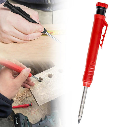 1 Pack Carpenter Pencils Mechanical Pencils with 6 Refills, Construction Pencils with Built-in Sharpener, Long Nib Deep Hole Pencil Marker, Heavy Duty Woodworking Pencil for Architect (2 Colors)(BK1) RD1