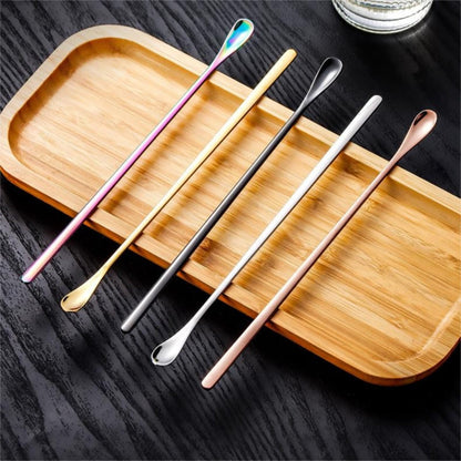 Stainless Steel Coffee Stirring Spoon, Heavy Duty Beverage Cocktail Stirrers, Reusable Stir Cocktail Drink Mixing Swizzle Stick, Tiny Salt Condiment Spoon (Black/1 Pcs) 0.47x8.85 0.47" x 7.55" Silver