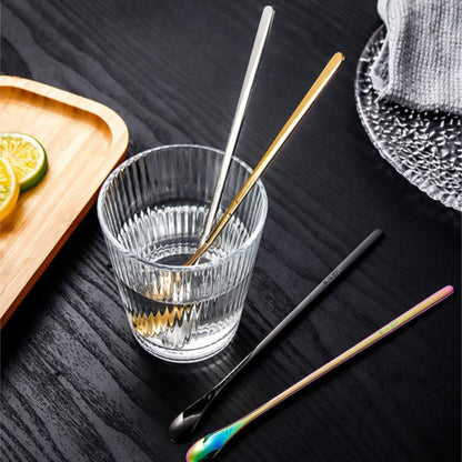 Stainless Steel Coffee Stirring Spoon, Heavy Duty Beverage Cocktail Stirrers, Reusable Stir Cocktail Drink Mixing Swizzle Stick, Tiny Salt Condiment Spoon (Black/1 Pcs) 0.47x8.85 0.47" x 7.55" Silver
