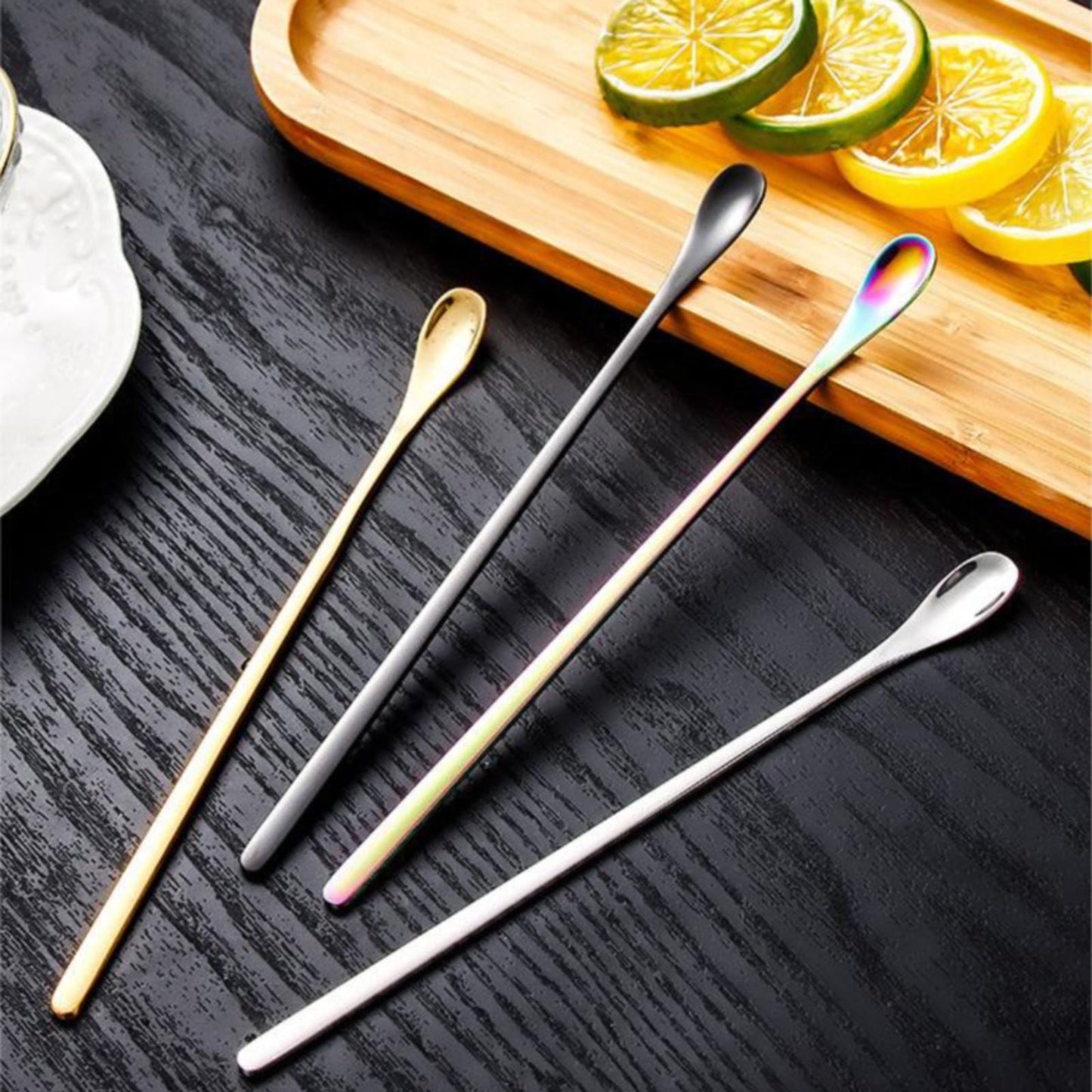 Stainless Steel Coffee Stirring Spoon, Heavy Duty Beverage Cocktail Stirrers, Reusable Stir Cocktail Drink Mixing Swizzle Stick, Tiny Salt Condiment Spoon (Black/1 Pcs) 0.47x8.85 0.47" x 7.55" Silver
