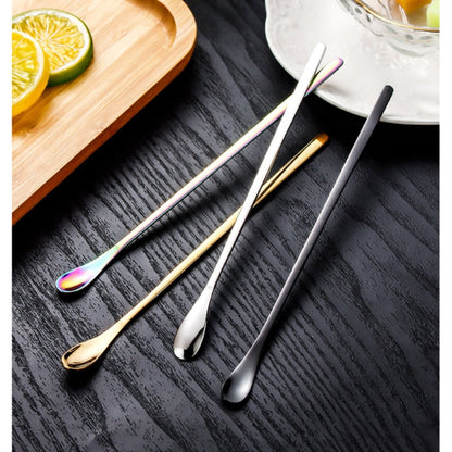 Stainless Steel Coffee Stirring Spoon, Heavy Duty Beverage Cocktail Stirrers, Reusable Stir Cocktail Drink Mixing Swizzle Stick, Tiny Salt Condiment Spoon (Black/1 Pcs) 0.47x8.85 0.47" x 7.55" Silver