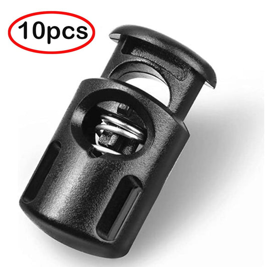 10 PCS Plastic Spring Cord Locks for Drawstring, Paracord Toggle Stopper Clasp Elastic Shoeslace Lock Sweatpants Hoodie String Clips Bungee Swim Goggles Gloves String Lock Replacement(Purple) Black(40PC)