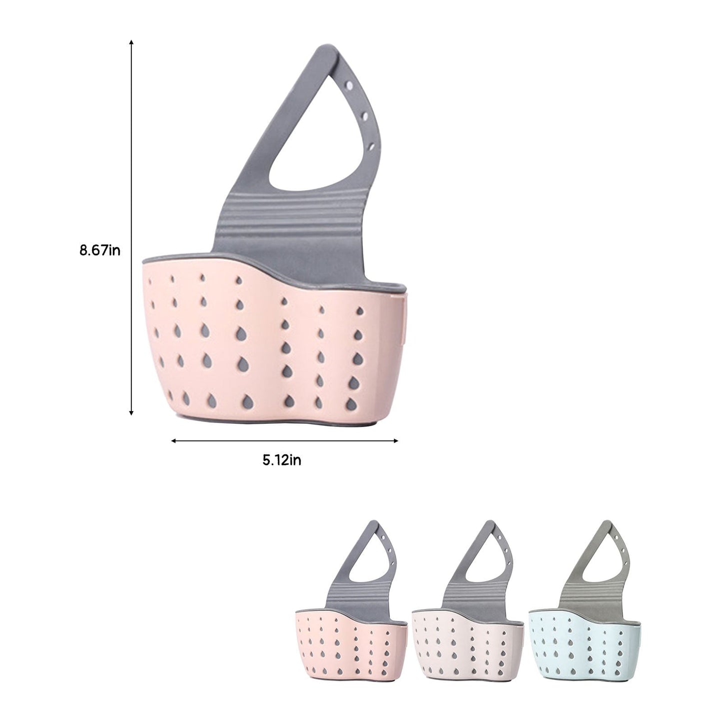 Kitchen Sink Caddy Sponge Holder, Silicone Plastic Soap Holder, Hanging Ajustable Strap Faucet Caddy with Drain Holes for Drying, 1 Pcs, 5.12x8.67 5.12" x 8.67" White