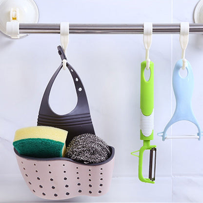 Kitchen Sink Caddy Sponge Holder, Silicone Plastic Soap Holder, Hanging Ajustable Strap Faucet Caddy with Drain Holes for Drying, 1 Pcs, 5.12x8.67 5.12" x 8.67" White