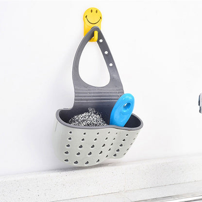 Kitchen Sink Caddy Sponge Holder, Silicone Plastic Soap Holder, Hanging Ajustable Strap Faucet Caddy with Drain Holes for Drying, 1 Pcs, 5.12x8.67 5.12" x 8.67" White