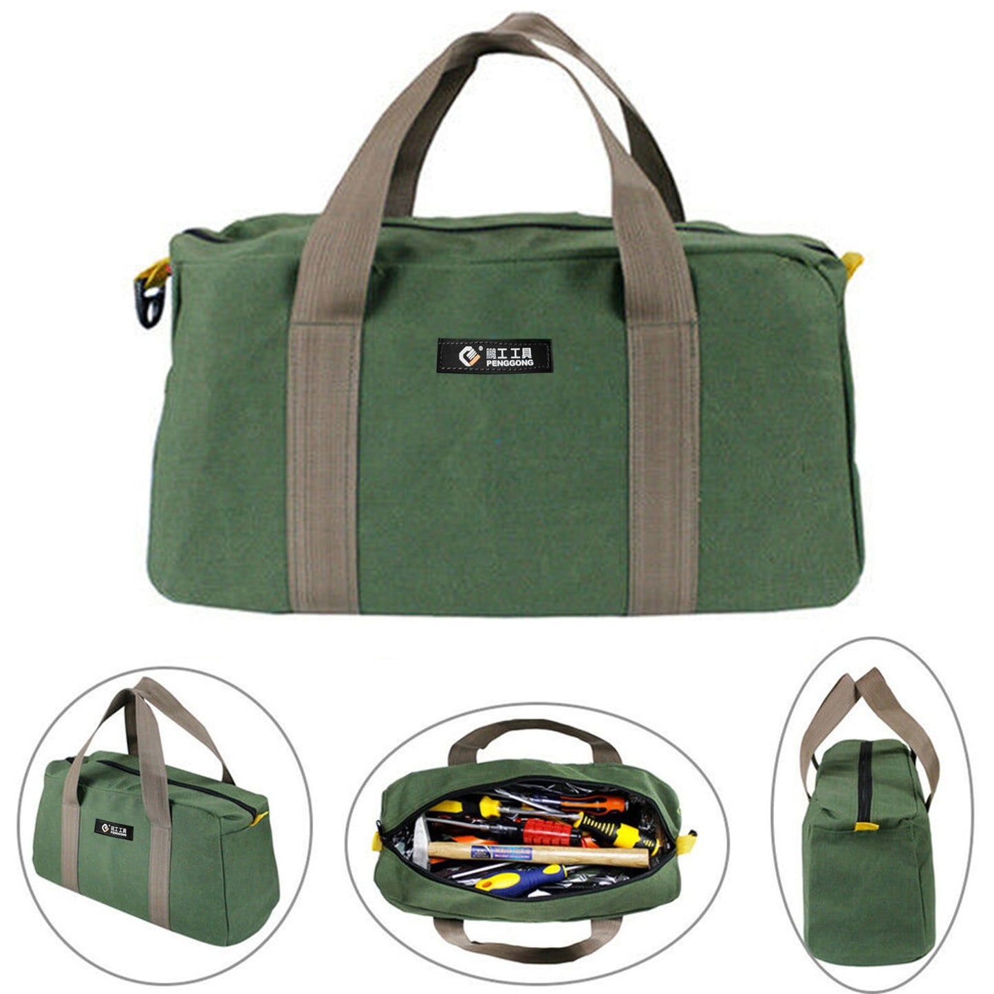 1 Pack Tool Bag for Men with Waterproof Hard Bottom,Mechanics Tool Bag,Heavy Duty Tool Bag Wide Mouth Tote for Various Instrument, Electrician Carpenter Mechanic,3 Sizes Available，Green(16 inch) 14 inch