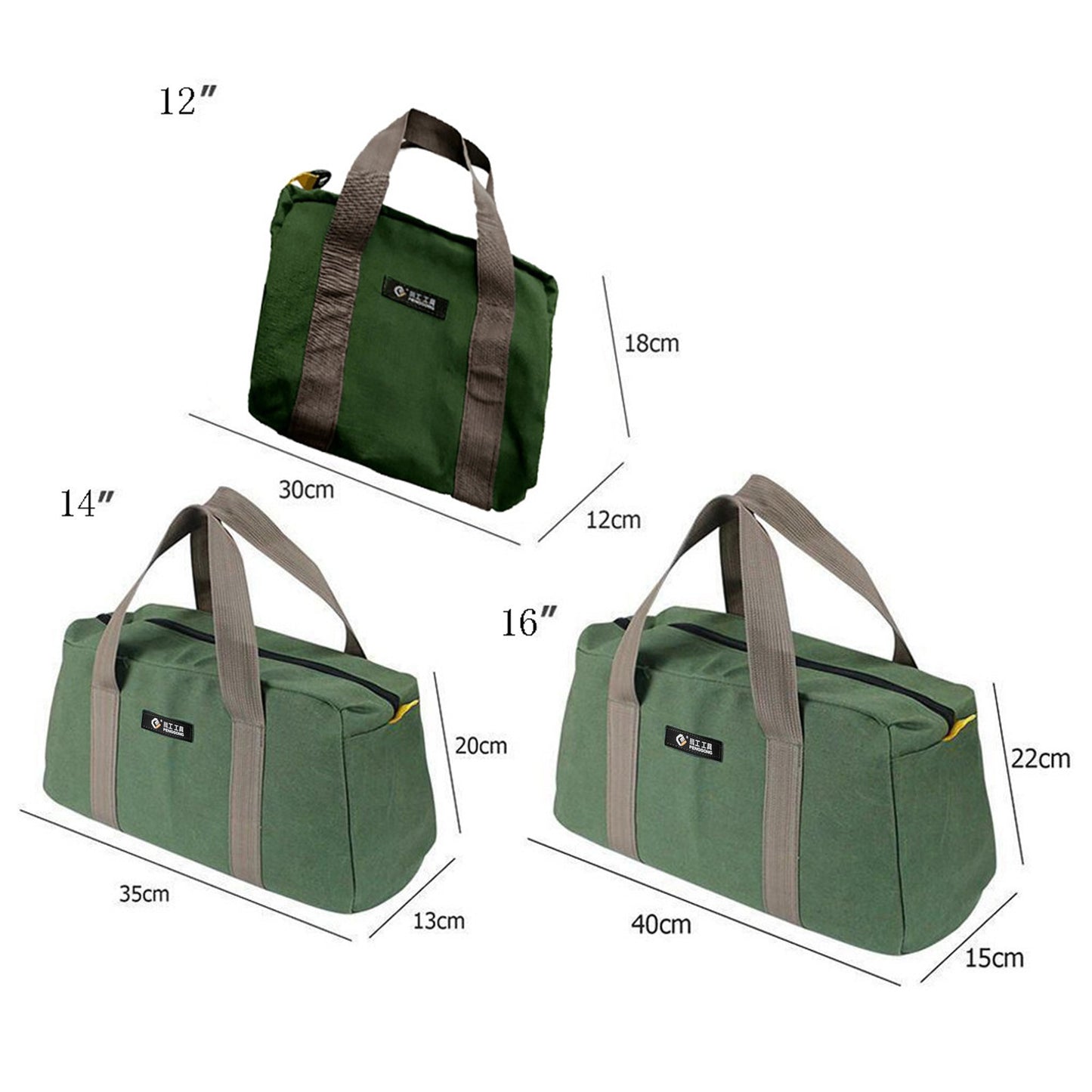 1 Pack Tool Bag for Men with Waterproof Hard Bottom,Mechanics Tool Bag,Heavy Duty Tool Bag Wide Mouth Tote for Various Instrument, Electrician Carpenter Mechanic,3 Sizes Available，Green(16 inch) 14 inch