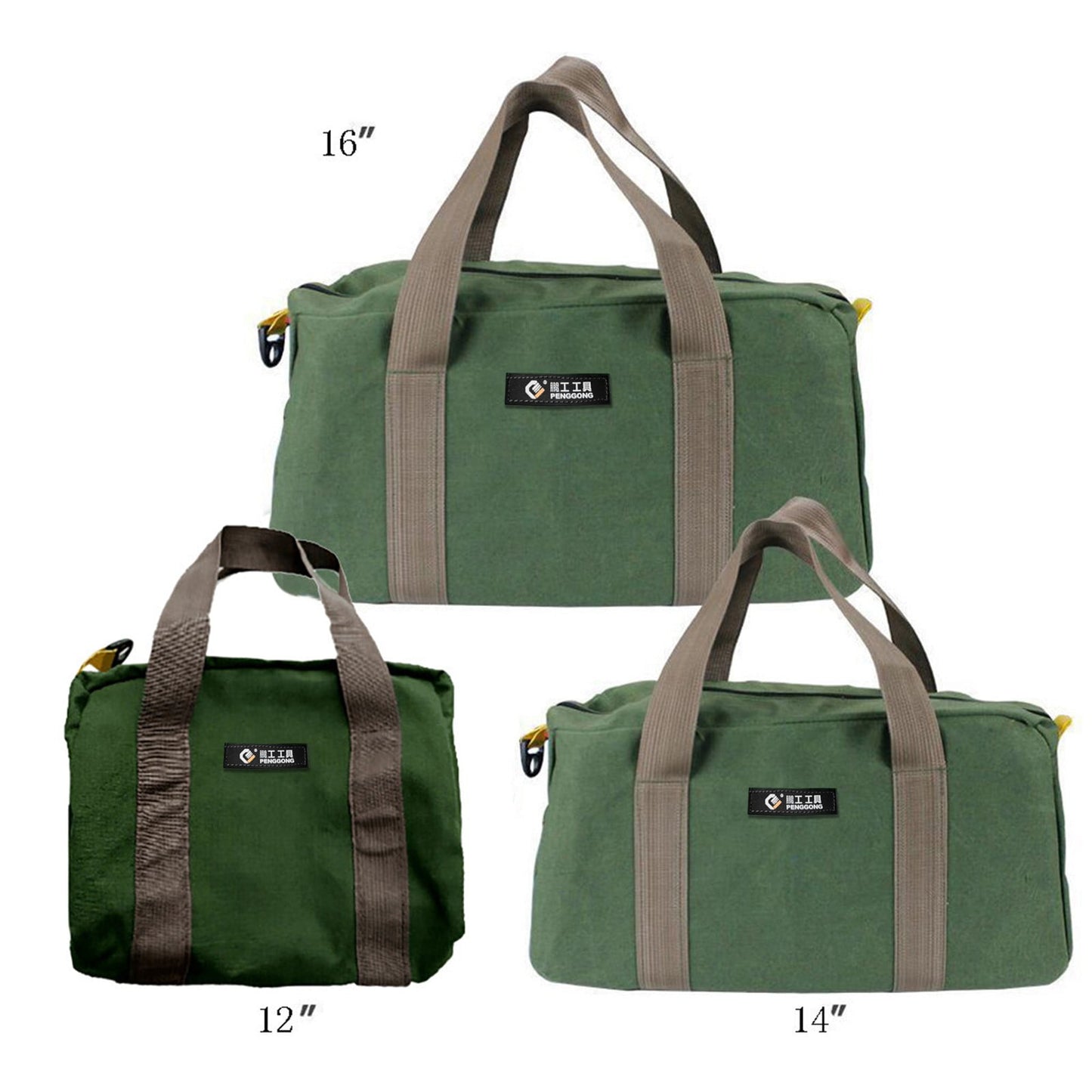 1 Pack Tool Bag for Men with Waterproof Hard Bottom,Mechanics Tool Bag,Heavy Duty Tool Bag Wide Mouth Tote for Various Instrument, Electrician Carpenter Mechanic,3 Sizes Available，Green(16 inch) 14 inch