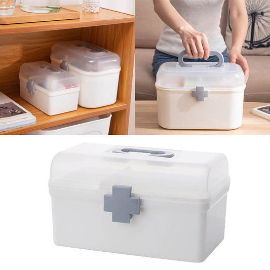 Plastic First Aid Storage Box, Container Bin with Removable Tray and Portable Handle, Family Emergency Medicine Kit Case Organizer, 8.34x4.72x4.92 8.34" x 4.72" x 4.92" White