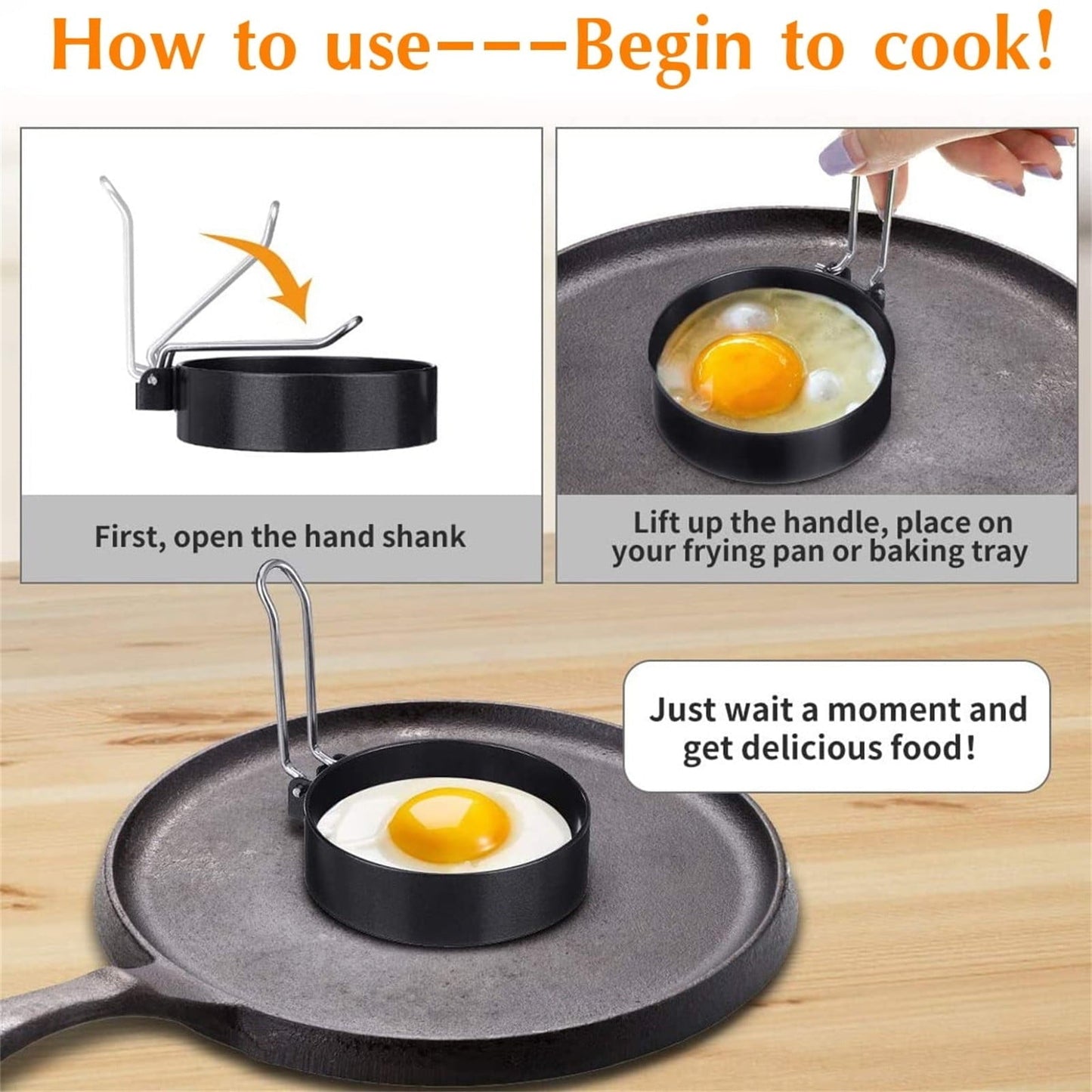 Egg Ring Pancake Ring, Heavy Duty Stainless Steel Fried Egg Molds, Non Stick Griddle Pancake Shapers with Handle for Breakfast Omelette Sandwich, 3.03Inches 3.03" Black