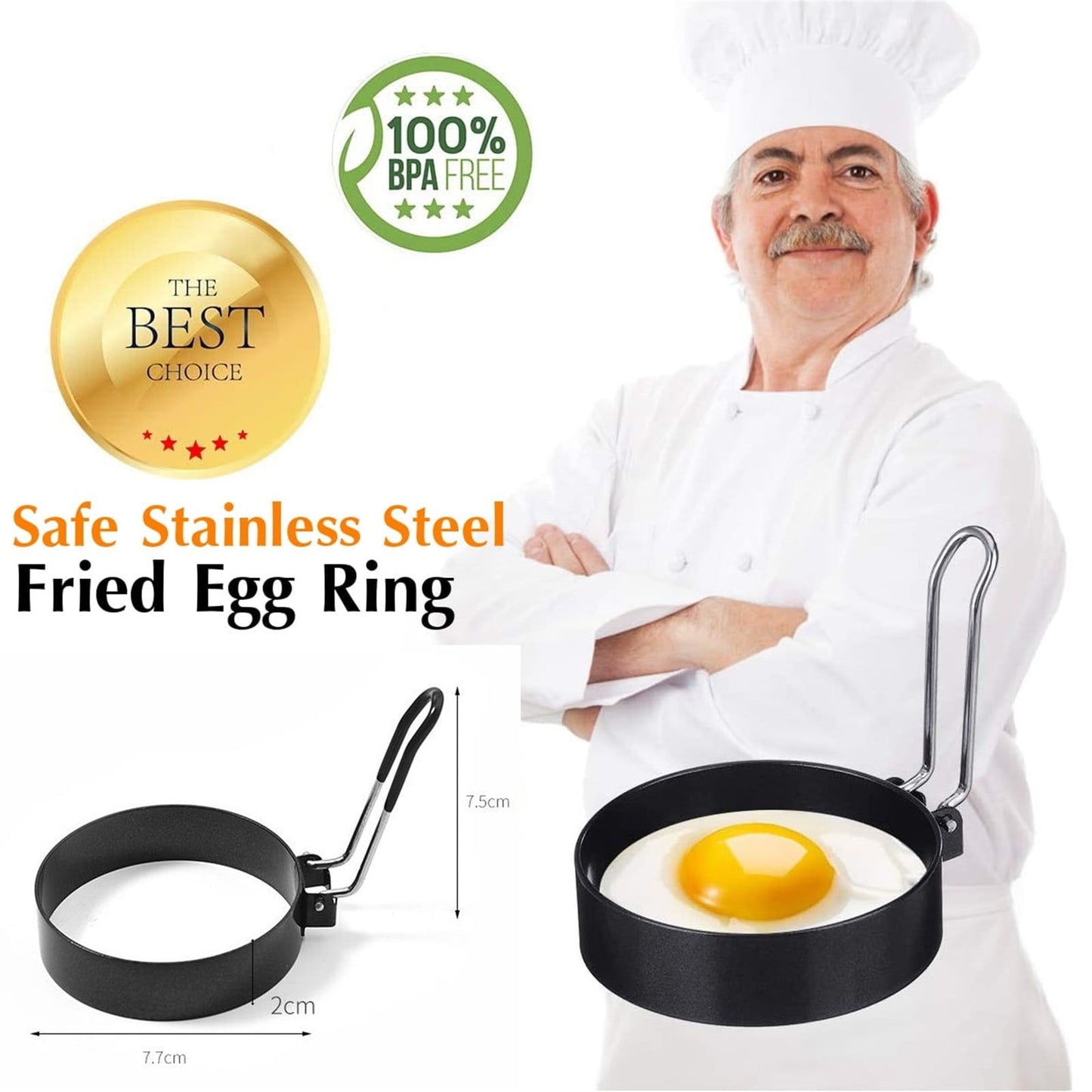 Egg Ring Pancake Ring, Heavy Duty Stainless Steel Fried Egg Molds, Non Stick Griddle Pancake Shapers with Handle for Breakfast Omelette Sandwich, 3.03Inches 3.03" Black