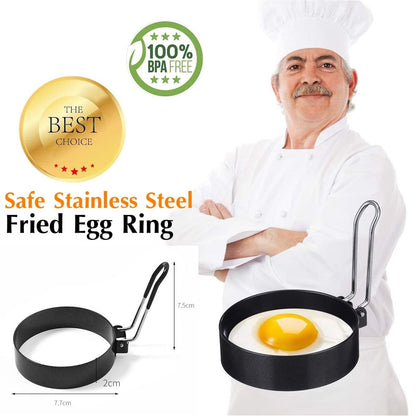 Egg Ring Pancake Ring, Heavy Duty Stainless Steel Fried Egg Molds, Non Stick Griddle Pancake Shapers with Handle for Breakfast Omelette Sandwich, 3.03Inches 3.03" Black