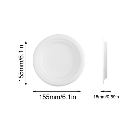 6 inch Round Disposable White Bagasse Dinner Plate, 100% Compostable Natural Sugarcane Fibers, Heavy Duty Leak-Proof Environmentaly Friendly, Biodegradable - 1 Count 6.1" x 6.1" x 0.59" White*5