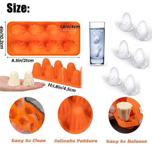 3D Ghost Silicone Molds, Halloween Silicone Baking Molds, Ghost Chocolate Candy Mold for Halloween Party Favors, Jelly Pudding Fondant Muffin Gummy Soap Candle Ice Cubes Crayon DIY Resin Crafts 8.3" x 10.2" Orange
