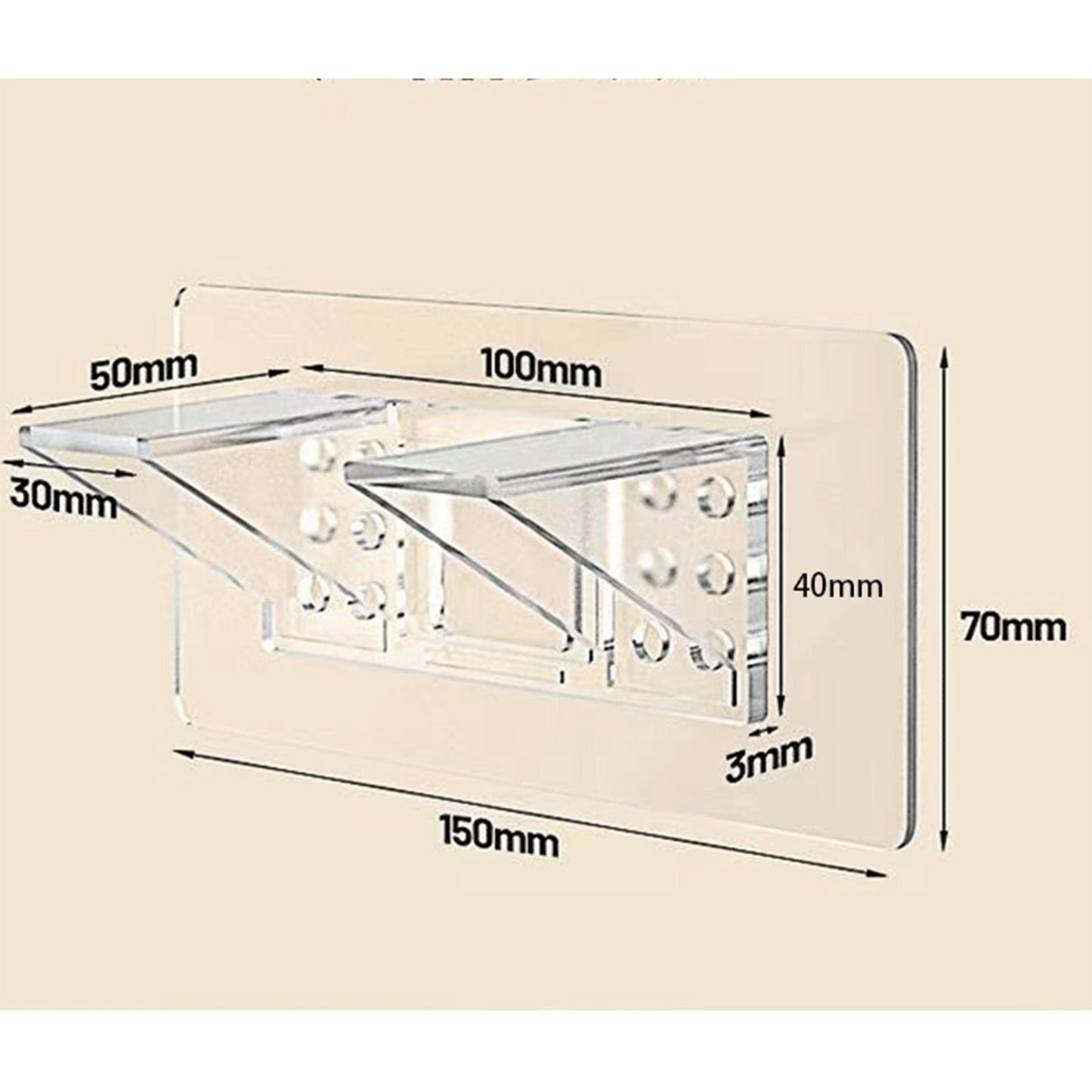 Adhesive Shelf Bracket, Double Row Thickened and Reinforced Design, Heavy Duty Punch Free Shelf Support Pegs for Shelves Kitchen Cabinet Book Closet (Clear/1 Pack) 5.91x2.76 2.76" x 2.76" Clear