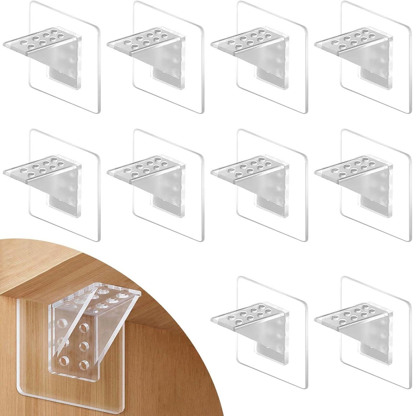 Adhesive Shelf Bracket, Double Row Thickened and Reinforced Design, Heavy Duty Punch Free Shelf Support Pegs for Shelves Kitchen Cabinet Book Closet (Clear/1 Pack) 5.91x2.76 5.91" x 2.76" Clear