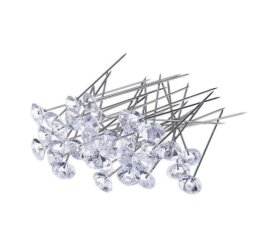 100Pcs Diamante Corsage Pins,Sewing Corsages Flower Pins, Long 2inch Floral Diamond Rhinestones Pins, Straight Head Pins for Wedding, Jewelry DIY Decoration, Quilting and Craft (White) White