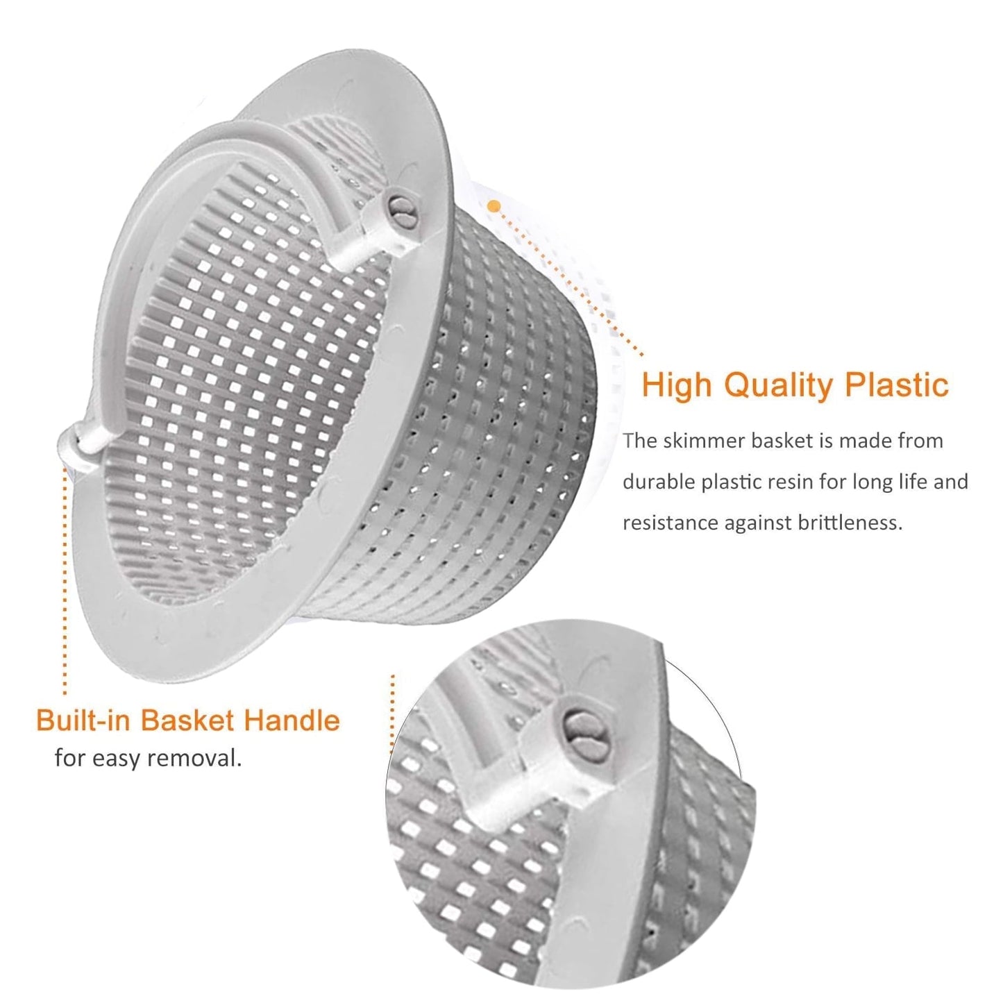 Above Ground Pool Thru-Wall Skimmer Basket with Handles, Swimming Pool Replacement Basket, Standard Small Thru-Wall Size - Skim Remove Debris, Cleanout Leaves, 1 Pcs, 6.3x3.15 6.3" x 3.15" White