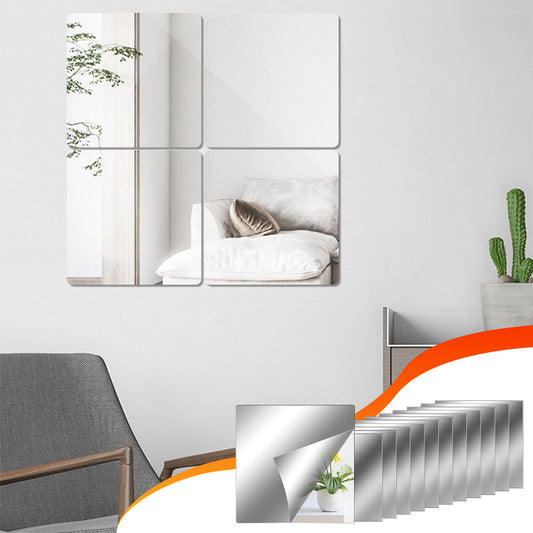 12-Pack Acrylic Flexible Mirror Stickers Set - 6x6 Inch Self-Adhesive Safe Non-Glass Tiles For Living Rooms,Changing Rooms & Diy Decor