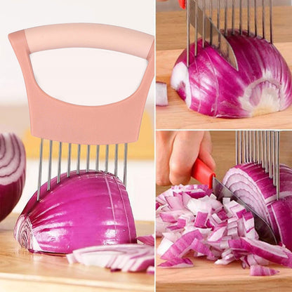 Onion Holder for Slicing Onion, Slice Holder Kitchen Chopper Assistant Tool, Vegetable Cutter with Protective Cover for Tomato, Lemon, Potato, Egg, Food Slice Assistant, Home Kitchen Tool, 2 Pcs 3.74" x 5.63" Black1/2 Pcs