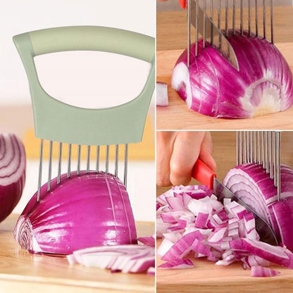 Onion Holder for Slicing Onion, Slice Holder Kitchen Chopper Assistant Tool, Vegetable Cutter with Protective Cover for Tomato, Lemon, Potato, Egg, Food Slice Assistant, Home Kitchen Tool, 2 Pcs 3.74" x 5.63" Black1/2 Pcs