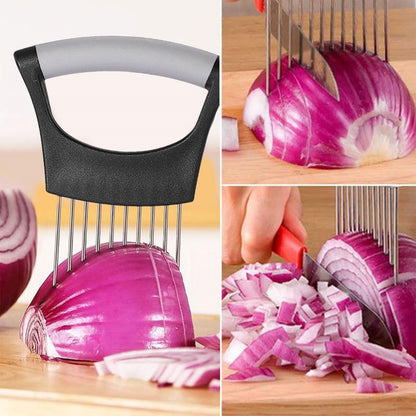 Onion Holder for Slicing Onion, Slice Holder Kitchen Chopper Assistant Tool, Vegetable Cutter with Protective Cover for Tomato, Lemon, Potato, Egg, Food Slice Assistant, Home Kitchen Tool, 2 Pcs 3.74" x 5.63" Black1/2 Pcs