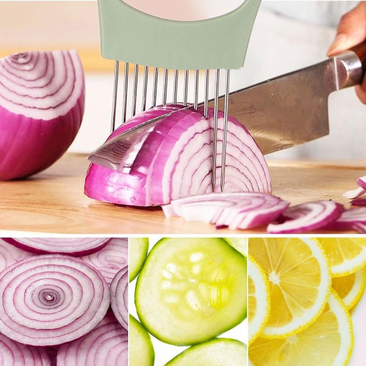 Onion Holder for Slicing Onion, Slice Holder Kitchen Chopper Assistant Tool, Vegetable Cutter with Protective Cover for Tomato, Lemon, Potato, Egg, Food Slice Assistant, Home Kitchen Tool, 2 Pcs 3.74" x 5.63" Black1/2 Pcs