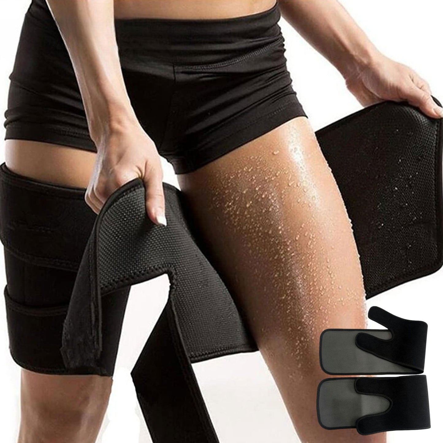 Compression Leg Bands for Sports,Sweat-Enhancing Thigh Guards for Running & Workouts,Adjustable Non-Slip Design for Muscle Support and Slimming,Pair Included Black
