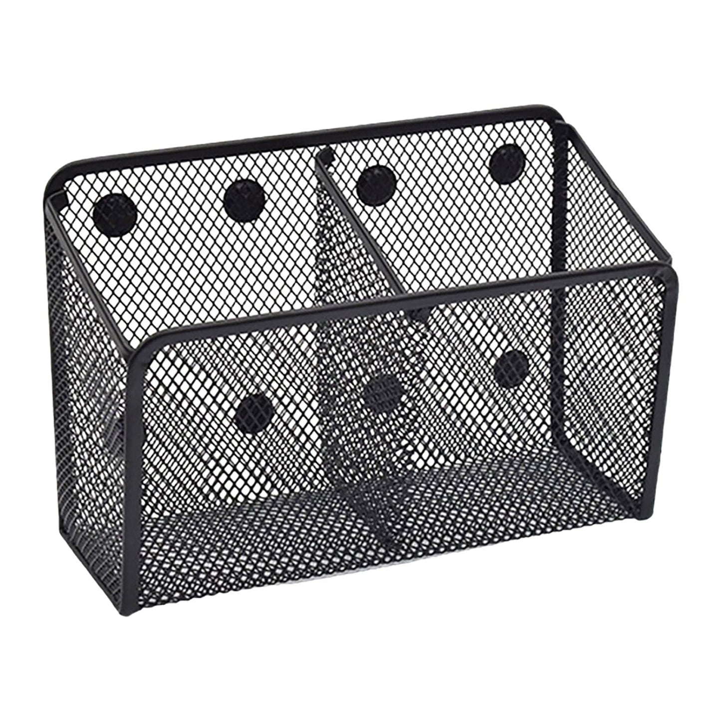 Magnetic Pen Holder, Heavy Duty 2 Slot Mesh Pencil & Marker Organizer for Desk, Extra Strong Magnets for Locker, Refrigerator, Dry Erase Board, Whiteboard Storage Solution, 7.28x2.68x4.92 3.35" x 2.17" x 3.94" Black