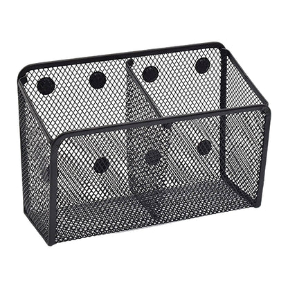 Magnetic Pen Holder, Heavy Duty 2 Slot Mesh Pencil & Marker Organizer for Desk, Extra Strong Magnets for Locker, Refrigerator, Dry Erase Board, Whiteboard Storage Solution, 7.28x2.68x4.92 3.35" x 2.17" x 3.94" Black