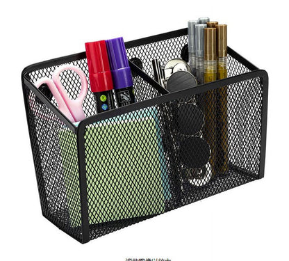 Magnetic Pen Holder, Heavy Duty 2 Slot Mesh Pencil & Marker Organizer for Desk, Extra Strong Magnets for Locker, Refrigerator, Dry Erase Board, Whiteboard Storage Solution, 7.28x2.68x4.92 3.35" x 2.17" x 3.94" Black