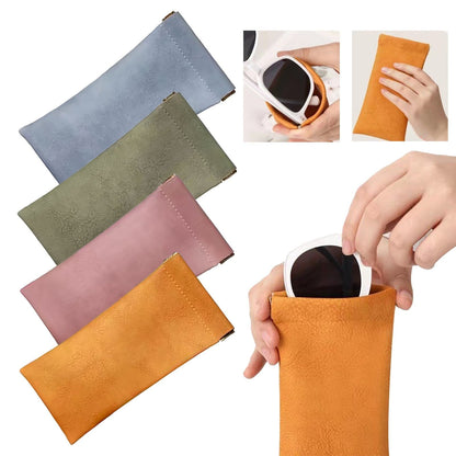 Glasses Case, Soft Eyeglass Case, Portable Squeeze Top Leather Glasses Case, Anti-Scratch Eyeglass Case For Women Men (Orange/1 Pcs) 3.14x6.88 3.14" x 6.88" Blue/1 Pcs