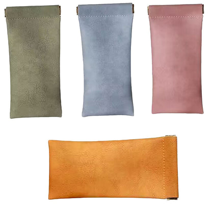 Glasses Case, Soft Eyeglass Case, Portable Squeeze Top Leather Glasses Case, Anti-Scratch Eyeglass Case For Women Men (Orange/1 Pcs) 3.14x6.88 3.14" x 6.88" Orange+Green+Blue+Pink