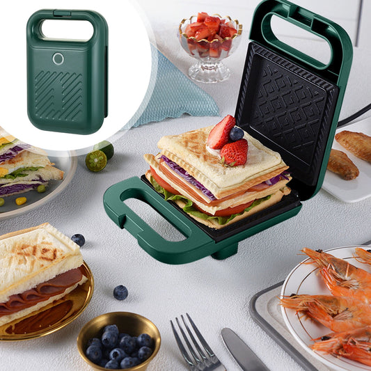 Mini Waffle Maker Machine,Sandwich Iron Maker Press Toaster Grilled Cheese Breakfast,Compact Design LED Indicator Lights,Portable Handle Non-stick for Breakfast,Dessert Green
