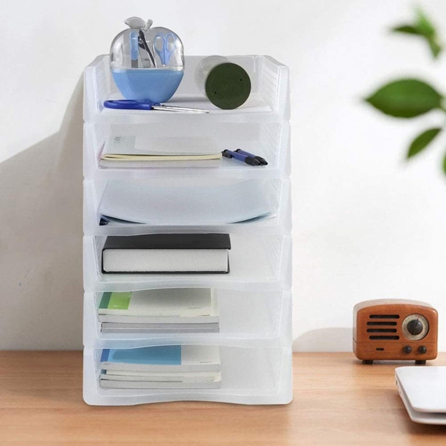 Stackable Paper Trays, Heavy Duty Rectangular Plastic Desk Holder Desktop Document File Organizer Storage Letter for Office Classroom (Clear) 12.8x9.84x2.16 12.8" x 9.84" x 2.16" Clear