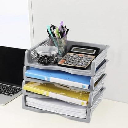 Stackable Paper Trays, Heavy Duty Rectangular Plastic Desk Holder Desktop Document File Organizer Storage Letter for Office Classroom (Clear) 12.8x9.84x2.16 12.8" x 9.84" x 2.16" Clear