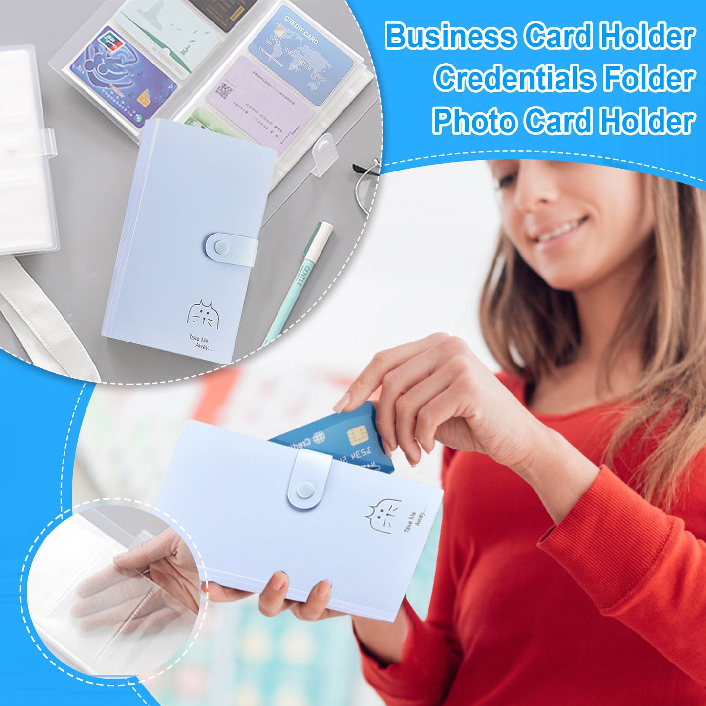 1 Pcs PP Professional Business Card Holder Organizer Book,Portable Business Card Binder- 120 Card Capacity Premium PP Folder with hard Cover, Name Card Credit Cards Binder for Men/Women(cat) cat