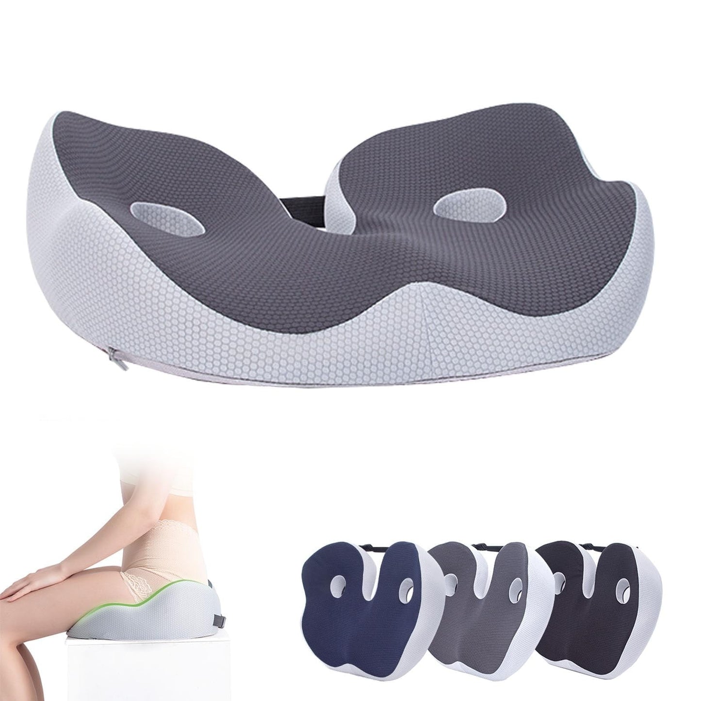 Seat Cushion, Seat Cushion for Sit Bone and Back Pain Relief, Butt, Tailbone, Hip, Hamstring, Posture Support, Memory Foam Comfort Ischial Tuberosity Pillow (Black) 15.4x18.9x5.5 15.4" x 18.9" x 5.5" Grey