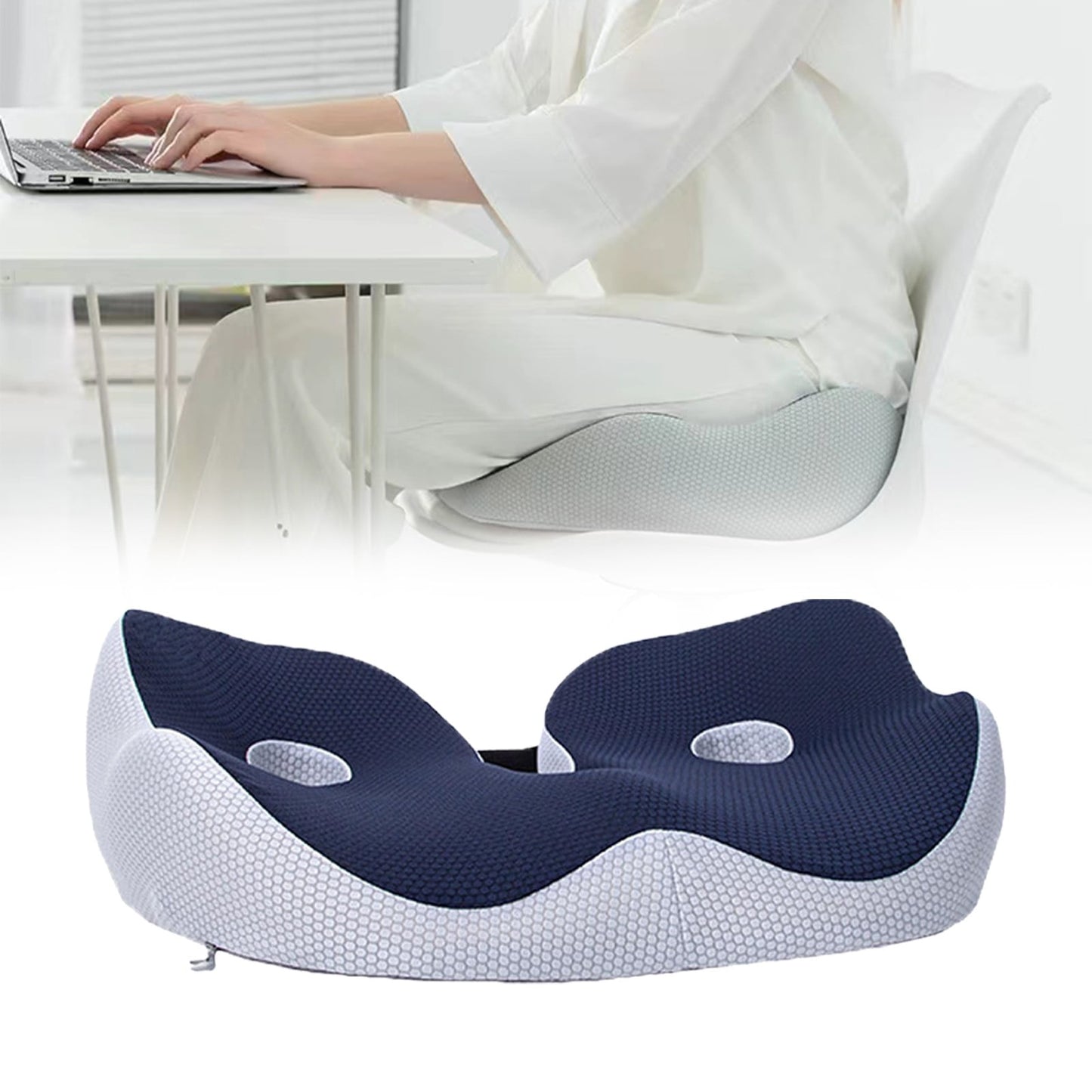 Seat Cushion, Seat Cushion for Sit Bone and Back Pain Relief, Butt, Tailbone, Hip, Hamstring, Posture Support, Memory Foam Comfort Ischial Tuberosity Pillow (Black) 15.4x18.9x5.5 15.4" x 18.9" x 5.5" Grey