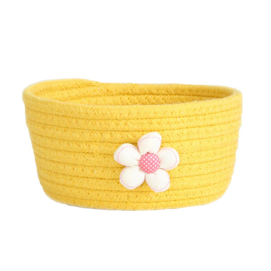 Small Woven Storage Baskets ,Cotton Rope Woven Rattan Baskets,Shelf Toy Basket,Closet Organizer Bins,Small Storage Baskets for OrganizingShallow Basket,Tiny Oval Shallow Baskets,6.3x3.15",White Yellow
