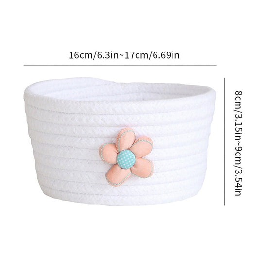 Small Woven Storage Baskets ,Cotton Rope Woven Rattan Baskets,Shelf Toy Basket,Closet Organizer Bins,Small Storage Baskets for OrganizingShallow Basket,Tiny Oval Shallow Baskets,6.3x3.15",White Yellow
