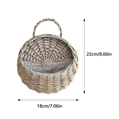 Wicker Storage Basket with Handles,Wall Pot Hanging Basket Storage Small Wicker Basket, Woven Handmade Basket Basket Flower Patio & Garden,Handwoven Craft,Leak Proof Lining,6.3x8.27',Beige Grey