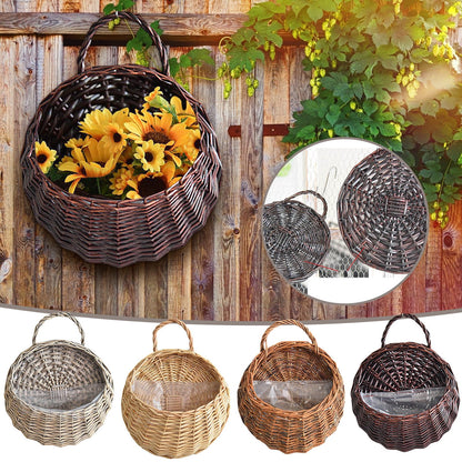 Wicker Storage Basket with Handles,Wall Pot Hanging Basket Storage Small Wicker Basket, Woven Handmade Basket Basket Flower Patio & Garden,Handwoven Craft,Leak Proof Lining,6.3x8.27',Beige Grey