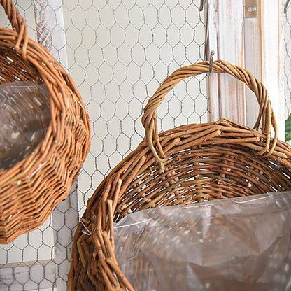 Wicker Storage Basket with Handles,Wall Pot Hanging Basket Storage Small Wicker Basket, Woven Handmade Basket Basket Flower Patio & Garden,Handwoven Craft,Leak Proof Lining,6.3x8.27',Beige Grey